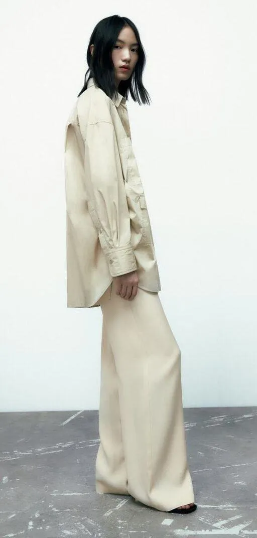 Zara NWT White STANDARD LENGTH SATIN TROUSERS. Size Large - Image 10