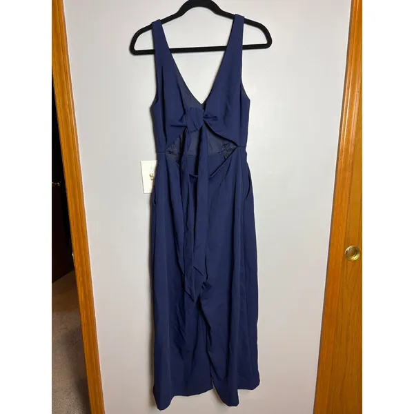 Wilfred Aritzia écoulement Navy Blue V-Neck Tie Back Wide Leg Jumpsuit - Image 6