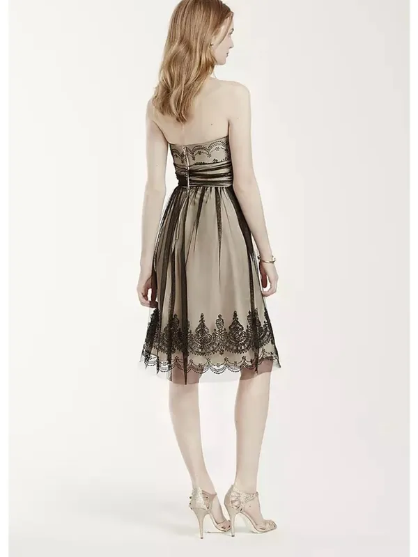 David’s Bridal Caviar Beaded Black Netting Over Beige Lining Cocktail-Size 8 - Image 3