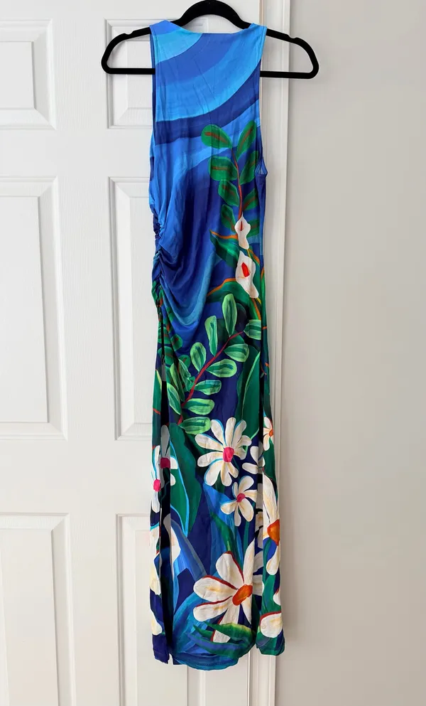 Farm Rio Tropical Garden Print Ruched Maxi Dress, Size M - Image 6