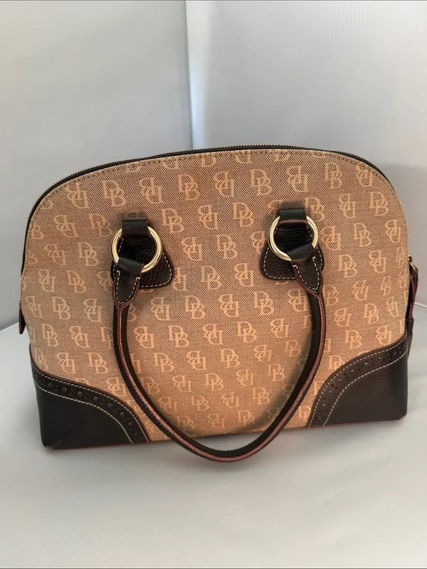 Dooney & Bourke Tan and Brown Logo Dome Satchel - Image 3