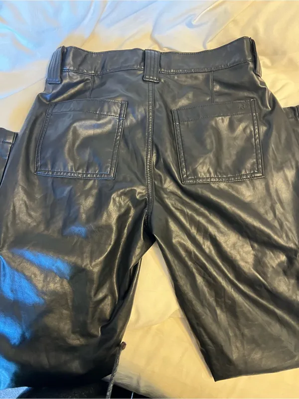 American Eagle Stretch High-Waisted Vegan Leather Straight Cargo Pant - Image 5