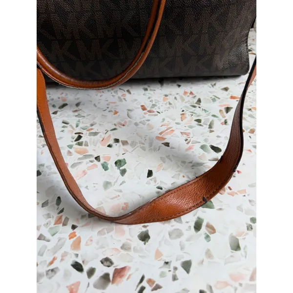 Michael Kors Hamilton Satchel Brown Logo PVC Leather Preppy Classic Tote Bag - Image 5