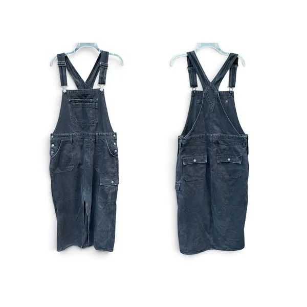 American Eagle Denim Bib Overall Maxi Dress Large Black Utility Cargo Pocket 90s - Image 2