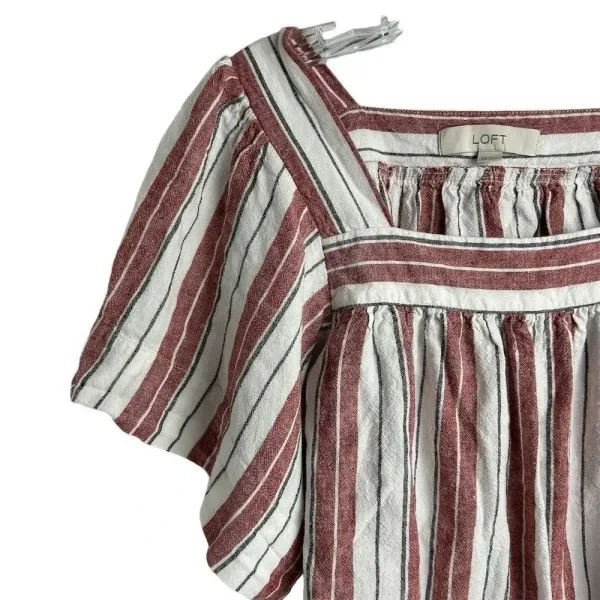 LOFT Women's XS‎ Striped Square Neck Blouse Multicolor Short Sleeve Casual - Image 3