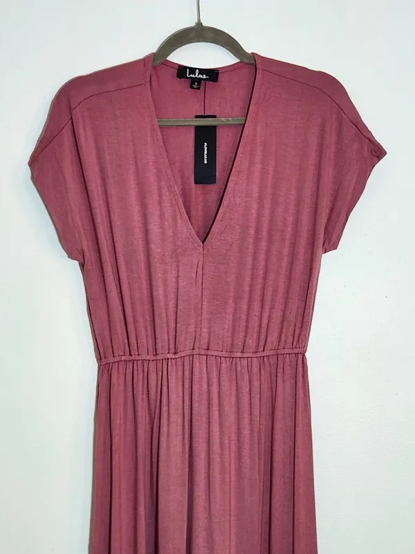 Lulus Pink Short Sleeve Boho Maxi Dress Size Small NWT Casual Wedding Guest - Image 4