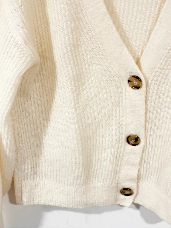 Quince Cream Alpaca Wool V Neck Cardigan Sweater Size Small - Image 3