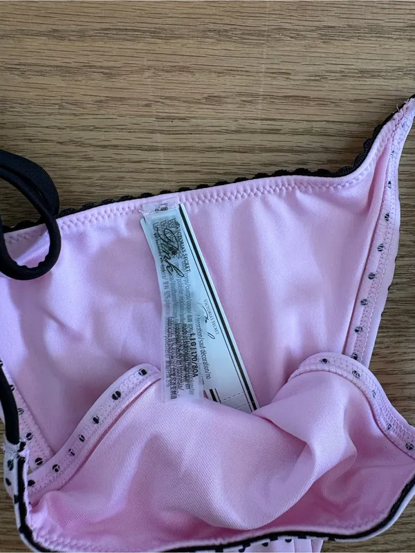 Frankie’s bikinis Pink Polka Dot Tie-Bikini with Black Trim - Image 2