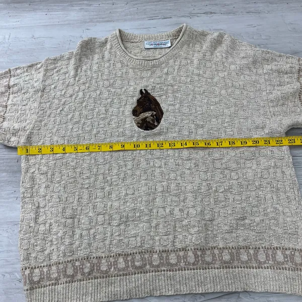 Vintage Chelsea Gardens Textured Knit Horse Shoe Short Sleeve Sweater Large - Image 8
