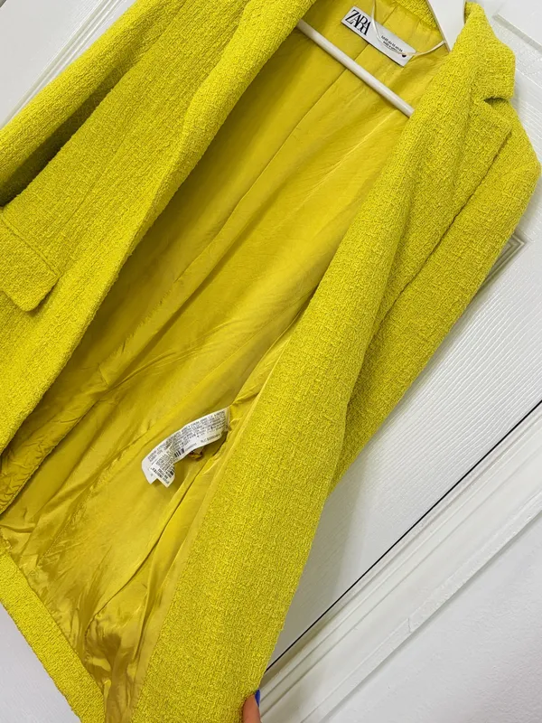 ZARA Chartreuse Boucle Blazer XS GoldButton Tweed Quiet Luxury Mod Preppy Career - Image 10