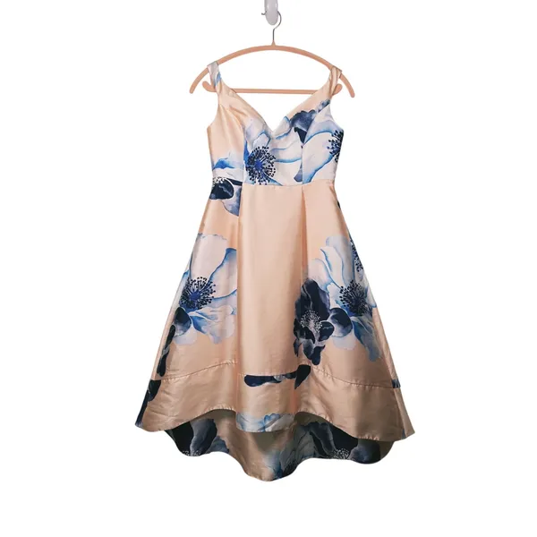Women's Floral Off Shoulder Satin Midi Dress Size 10 Pink Wedding Guest Cocktail - Image 3