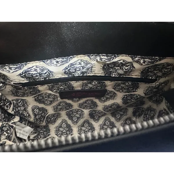 Ed‎ Hardy Y2K Skull Rose Tote Bag NWT Black Vegan Leather Rhinestone Crossbody - Image 9