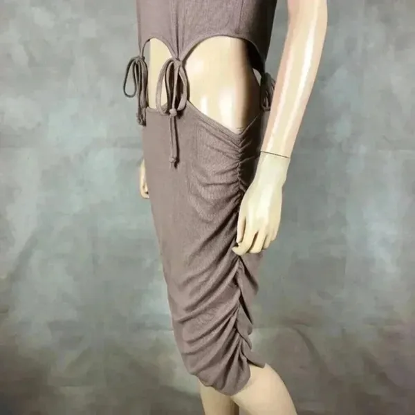 Taupe Cut Out Waist Midi Dress Size Large - Image 13