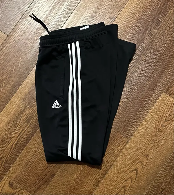 Adidas unisex Black Joggers with White Stripes are a size medium. - Image 4