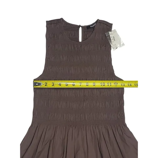 Madewell Brown The Melody Smocked Mini Dress Size XS NWT Cotton Poplin Summer - Image 8