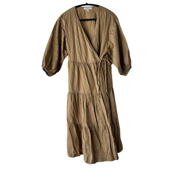 Sweet Baby Jamie‎ Wrap Midi Dress Tiered Casual Flowy Khaki Size M - Image 2