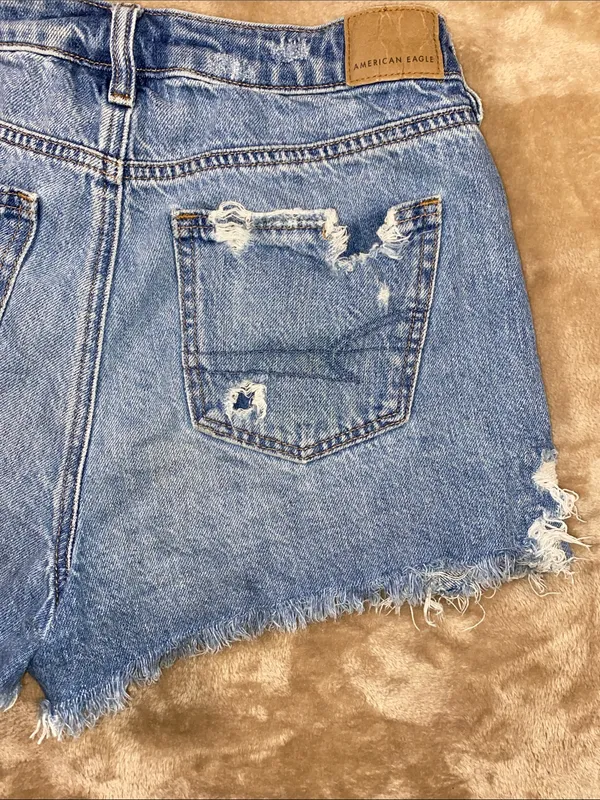 American Eagle Outfitters Ripped Light Blue Denim Cutoff Shorts - Image 7