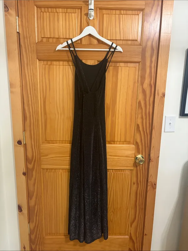 Maurices Vintage Y2k 90s Size 12 Black Glitter Open-Back Formal Prom Dress - Image 4