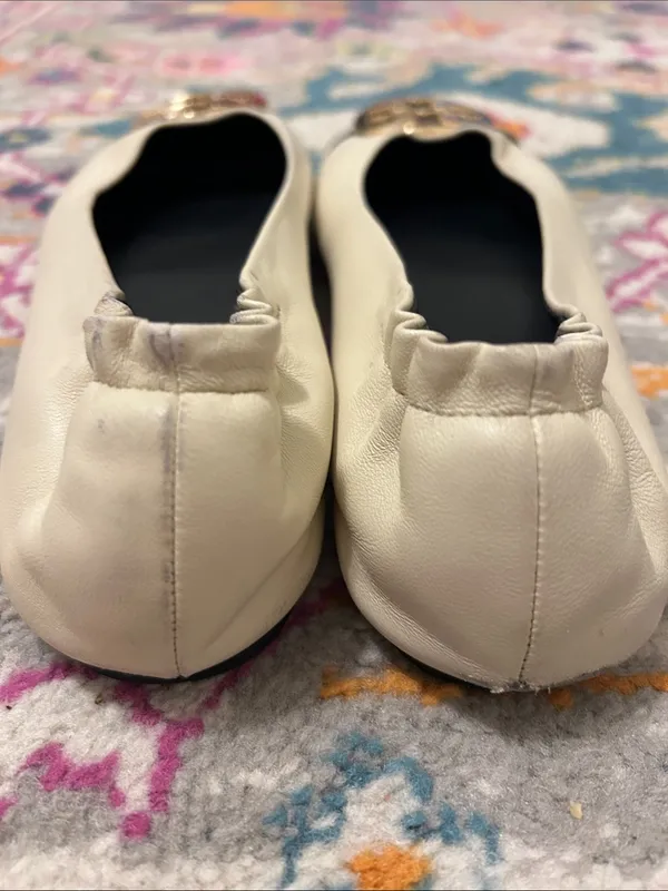 Tory Burch Claire Cap Top Leather Ballet Flats in New Cream/Black Size 9 Neutral - Image 9