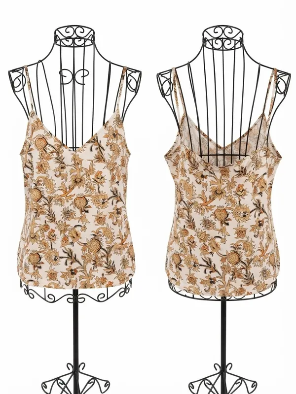 Veronica Beard Beige Floral V-Neck Camisole - Image 2