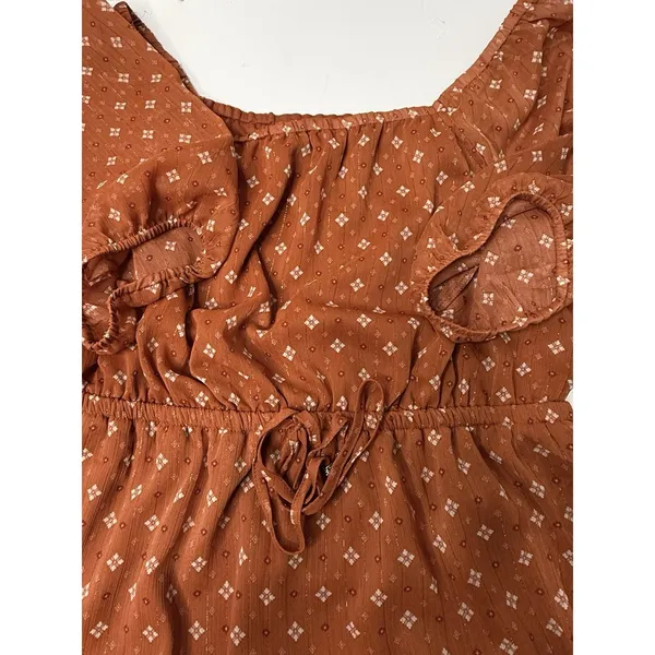 Lucky Brand Rust Dress Shimmer Peasant Boho Tiered Size M Midi‎ Puff Sleeve New - Image 6