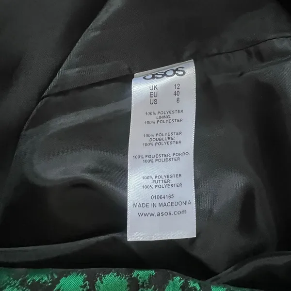 ASOS Green Black Abstract Jacquard Pleated Statement Mini Skirt | Size 8 - Image 5