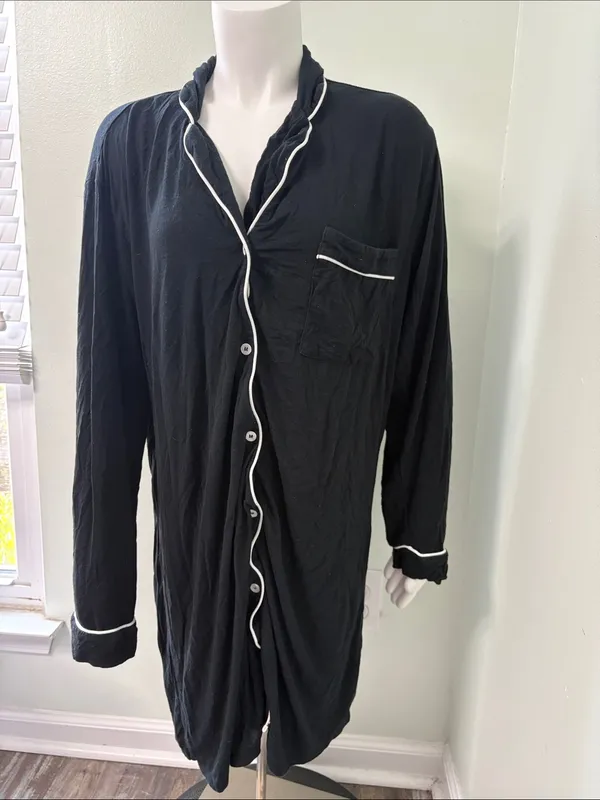 Quince Bamboo Jersey Sleep Shirt True Black Nightgown Large - Image 2