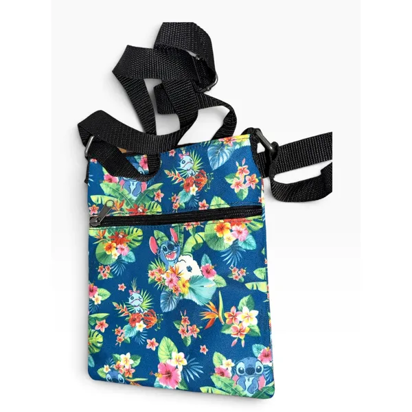 Disney Loungefly Stitch Tropical Floral Passport Crossbody Bag Blue Multi - Image 2