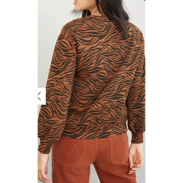 Monrow Zebra Full Sleeve Sweatshirt in Caramel sz Large‎ - Image 2