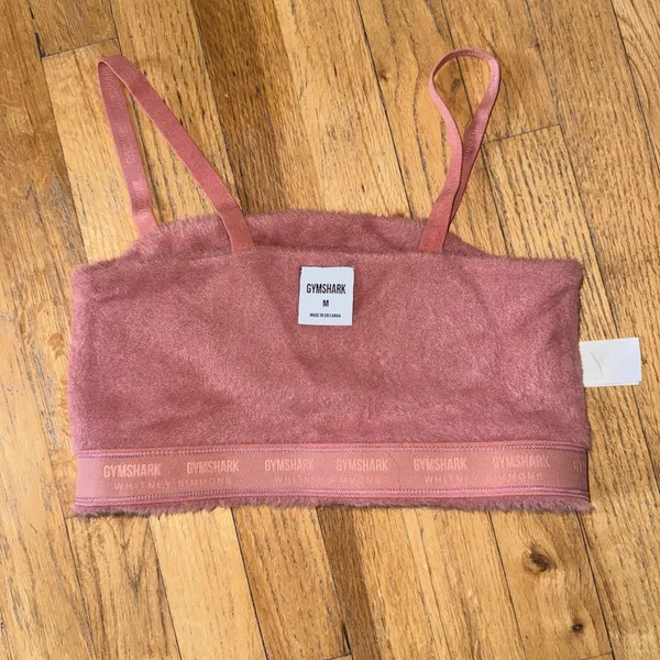 Gymshark Whitney Simmons Women's Fuzzy Pink Strappy Workout Bralette M - Image 3