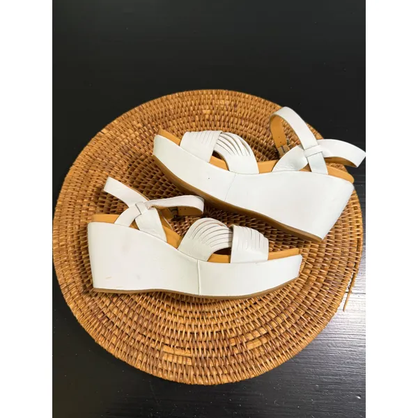 Kork-Ease White Leather Platform Wedge Sandals Strappy Ankle Strap K51501 8M - Image 8