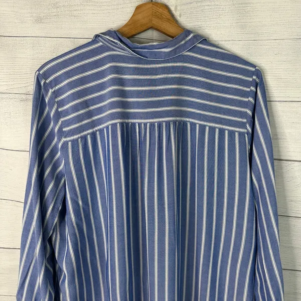 LOFT Striped Button Down Top Size L Blue White Long Sleeve Boho Coastal Nautical - Image 5