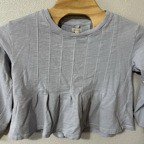 Pilcro Anthropologie‎ Box-Pleated Sweatshirt Top Blue Cotton Size XS Cropped - Image 2