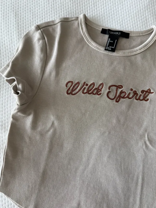 Tan Wild Spirit Embroider Crop Top - Image 2