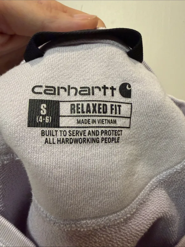 Carhartt Women's Relaxed Fit Crewneck Sweatshirt Logo Chest Pale Purple SZ S - Image 3