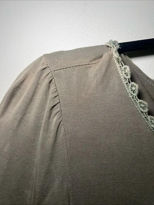 POL Womens Olive Green Crochet Trim Peasant Top - Image 4