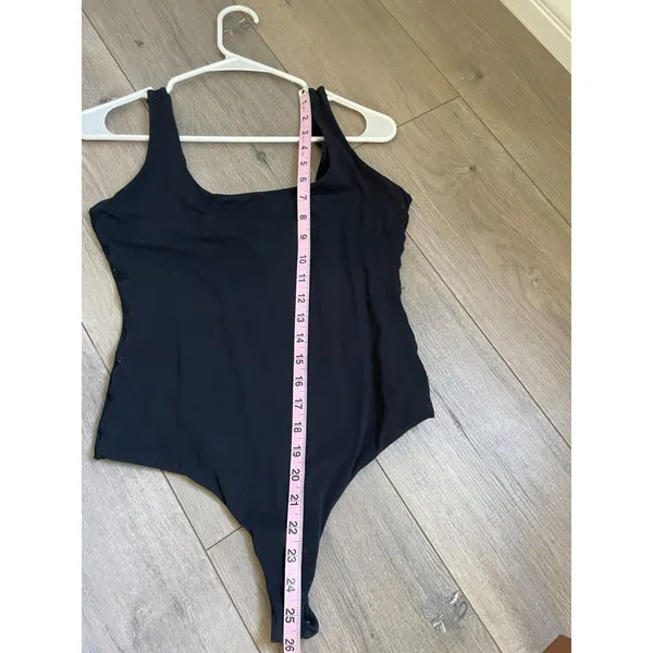 Pumiey Square Neck Bodysuit Womens M Black Slim Fit Soft Feel - Image 4