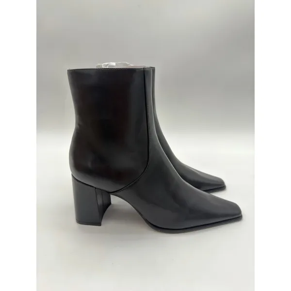 Mango Minimalist Black Vegan Leather Classic Elegance Ankle Block Heel Boots 9.5 - Image 2
