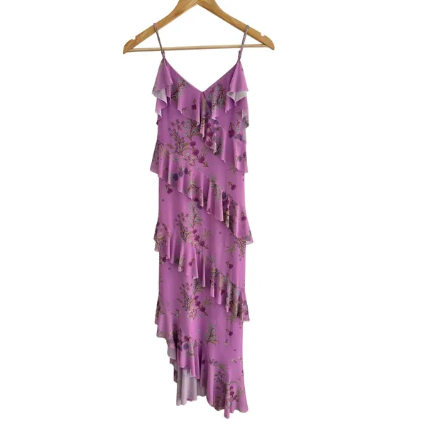 Steve Madden Aida Purple Floral Ruffle High Low Midi Dress XS NWT Wedding Guest - Image 2