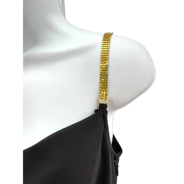 Jessica McClintock Gunne Sax Millennium 2000 Vtg Black Gown Sz 7 Gold Straps Y2K - Image 2