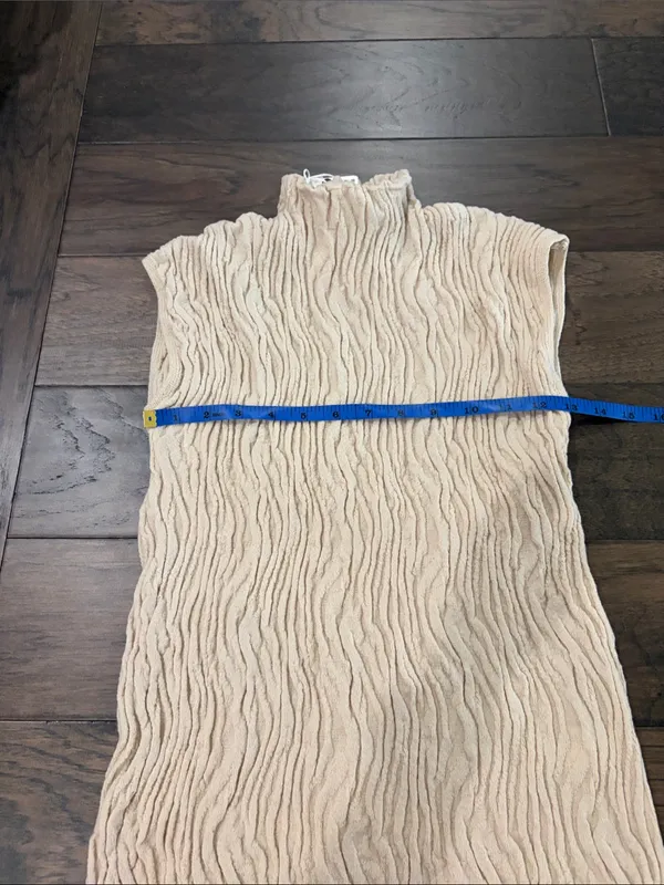 New With Tags Zara Beige Knit Textured Funnel Neck Top Sz M - Image 7