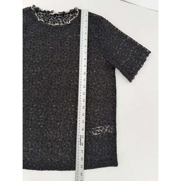 Zara Women’s Small Black Floral Lace Sheer Short Sleeve Blouse Top Romantic - Image 8