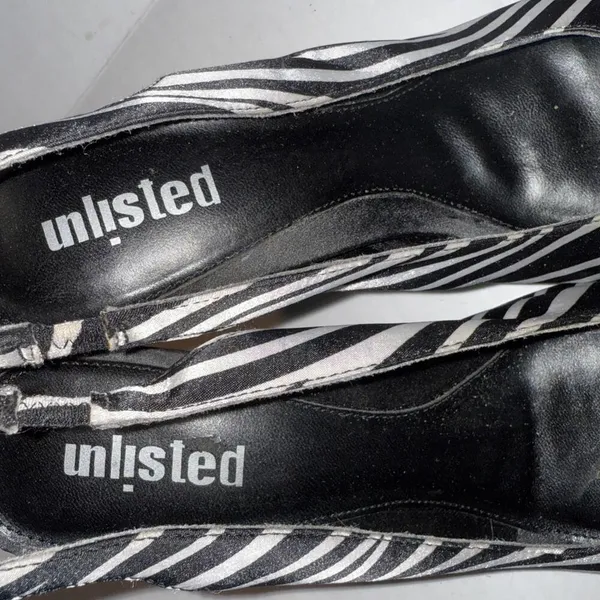 Unlisted Y2K Baddie Sandals‎ Heels Slip On Slingback Peep Toe Zebra Print Sz 9 - Image 6