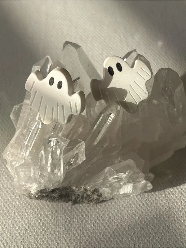 White Ghost Stud Earrings - Image 3