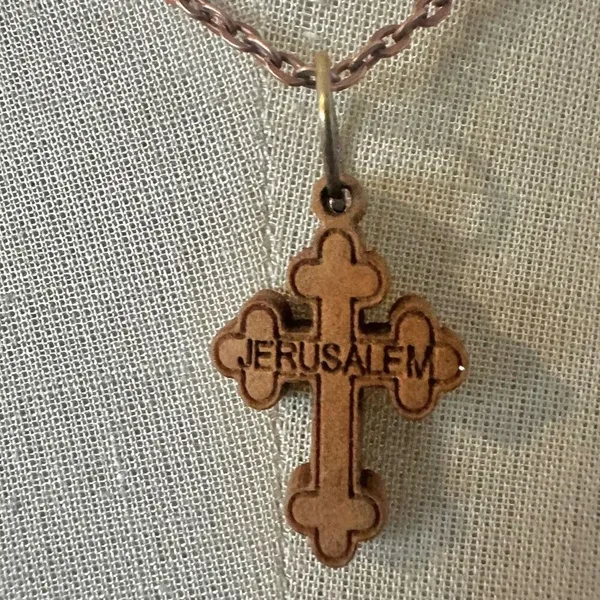 Jerusalem Wooden Cross Pendant Necklace - Image 5