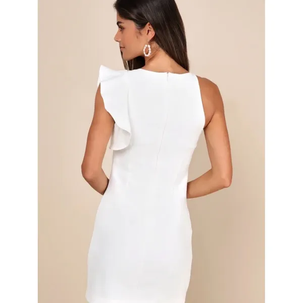 Lulus White One Shoulder Ruffle Mini Dress‎ Cocktail Bridal Size L - Image 2