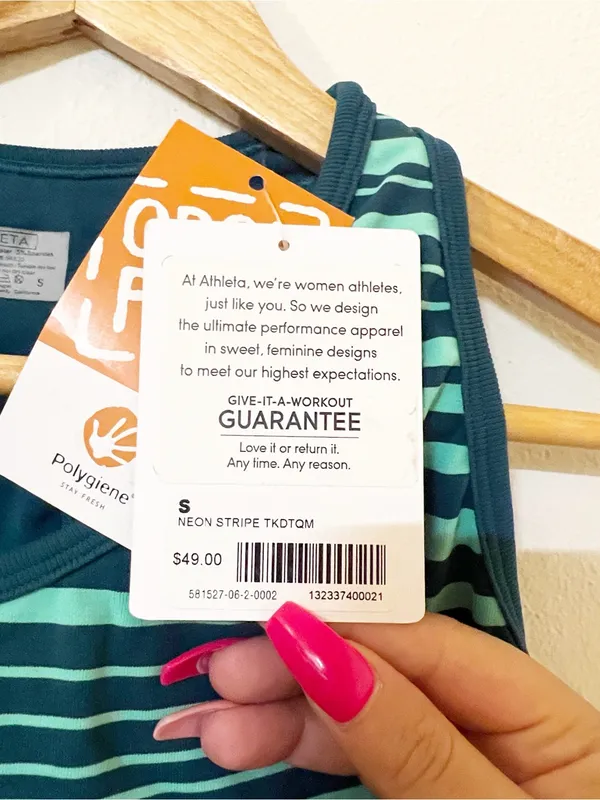 Athleta Neon Stripe Teal Racerback Active Fitted Tank Top - Image 6