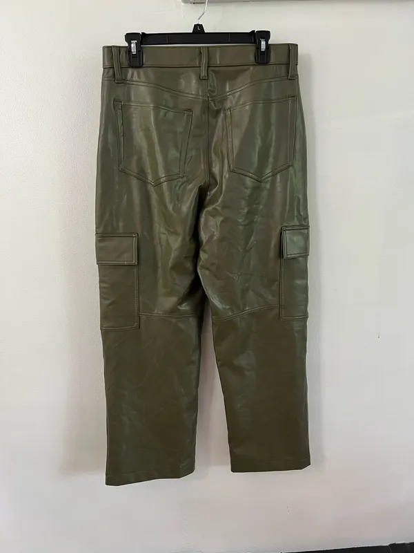 Abercrombie & Fitch Olive Green Faux-Leather Wide Leg Cargo Pants - Image 5
