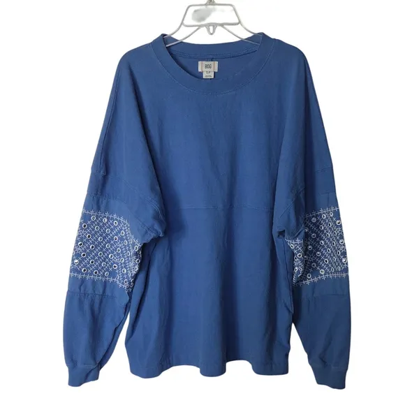 BDG Blue Baggy Cape May Embellished Long Sleeve Tee Oversized Boho T-Shirt Small - Image 7