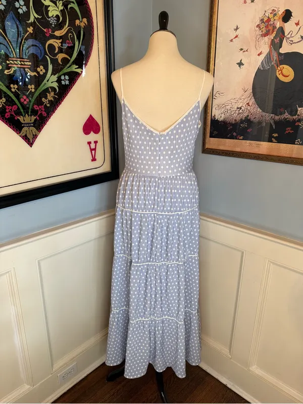 Retro Pinup Vintage Style Blue and White Marilyn Monroe Polka Dot Dress - Image 4
